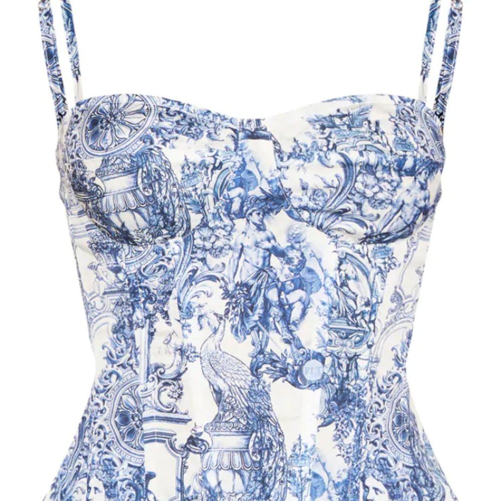 BLUE RENAISSANCE PRINT STRUCTURED CORSET TOP - never worn